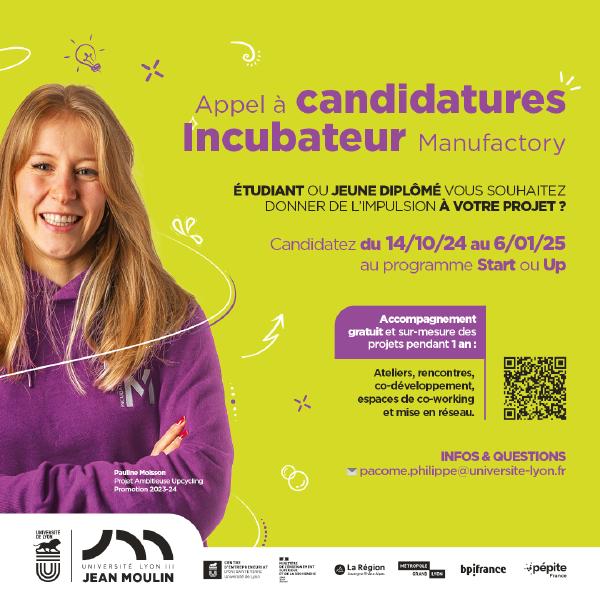 Appel à candidatures Incubateur Manufactory 2024-25